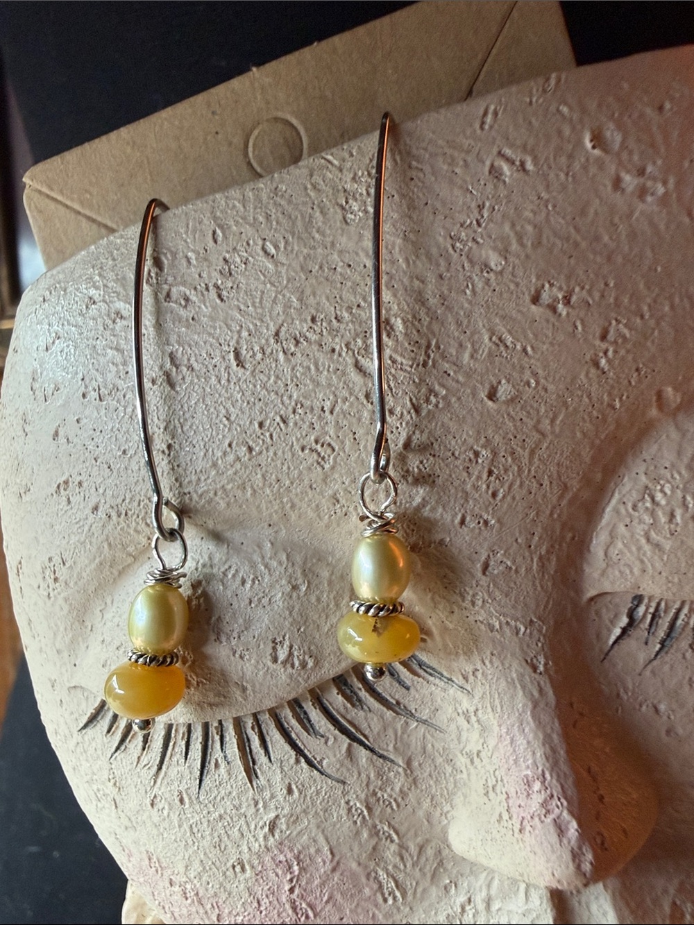 Yellow Pearl Drop Earrings